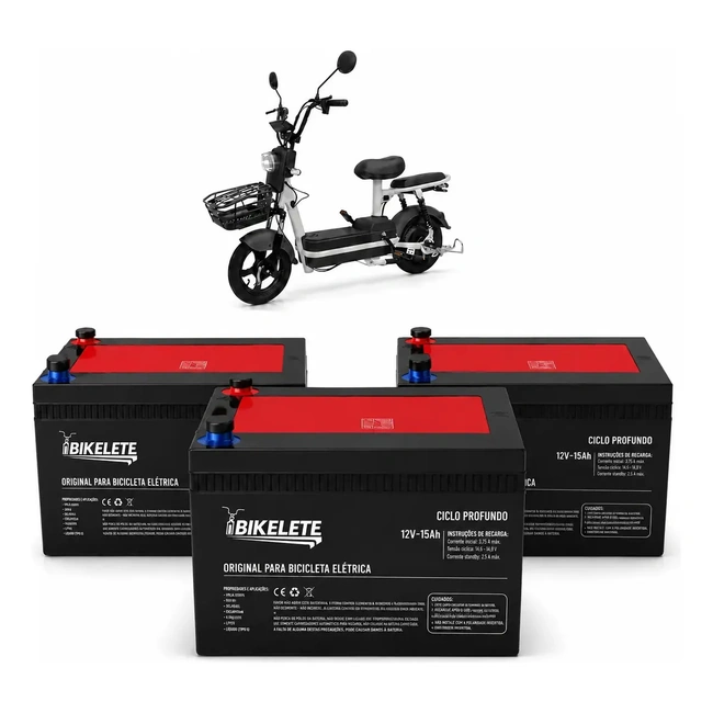 Kit 3 Bateria 12v 15ah Bikelete Ciclo Profundo Bike Eletrica